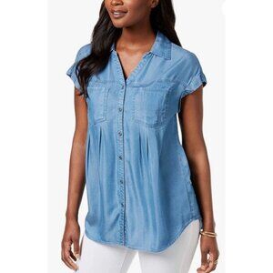 Style & Co Blue Denim Chambray Button Front Top